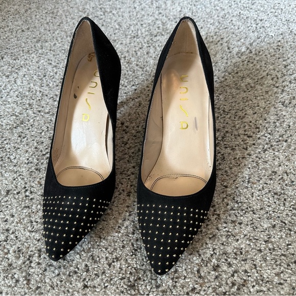 Edgy says black 2 inch heels, with gold studs. - Picture 2 of 5